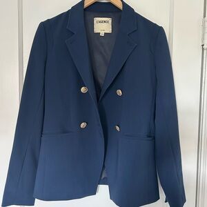 L'AGENCE Navy Double-Breasted Blazer with Gold Buttons
